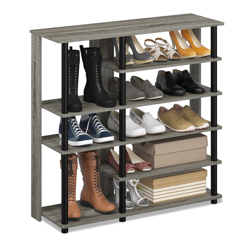 Pemberly Row Turn-N-Tube Wood Multi Storage Shoe Rack in French Oak Gray