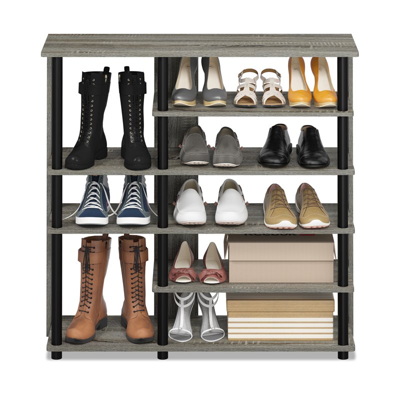 Pemberly Row Turn-N-Tube Wood Multi Storage Shoe Rack in French Oak Gray