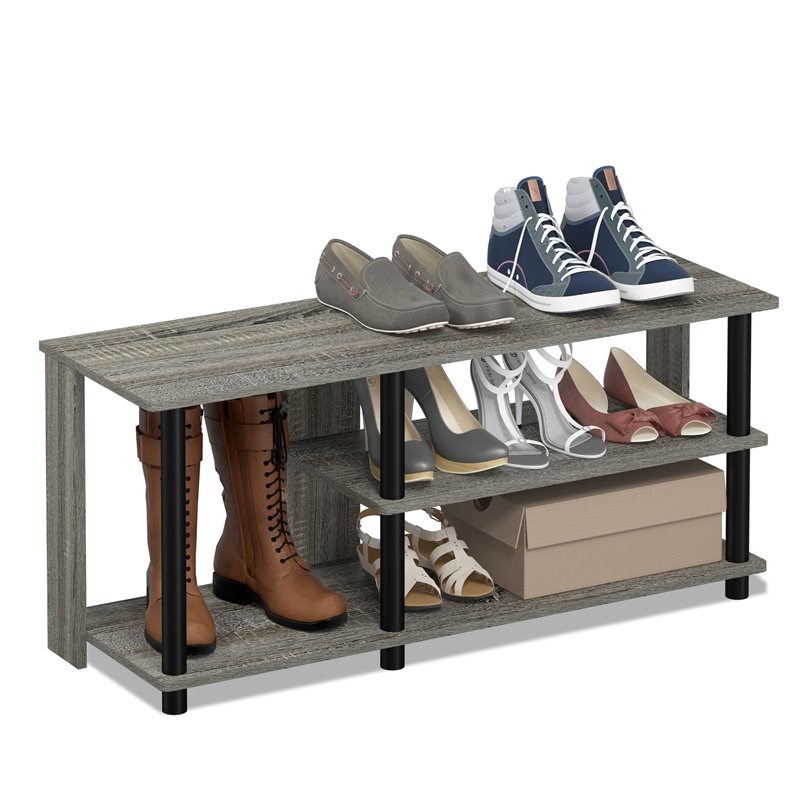 Pemberly Row Turn-N-Tube Wood Compact Multi Storage Shoe Rack in French Oak Gray