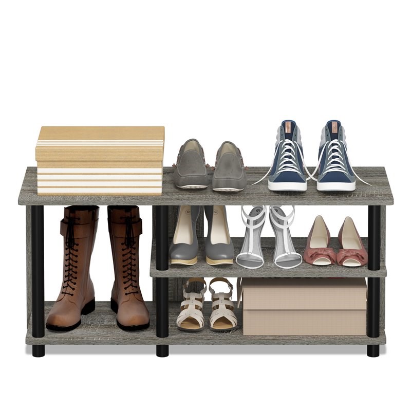 Pemberly Row Turn-N-Tube Wood Compact Multi Storage Shoe Rack in French Oak Gray