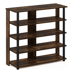Pemberly Row Turn-N-Tube 5-Tier Wide Shoe Rack in Amber Pine/Black