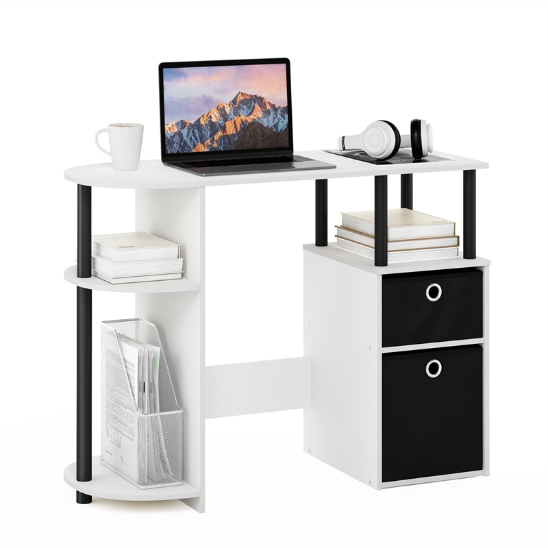 Pemberly Row Computer/Study Desk with Bin Drawers White/Black