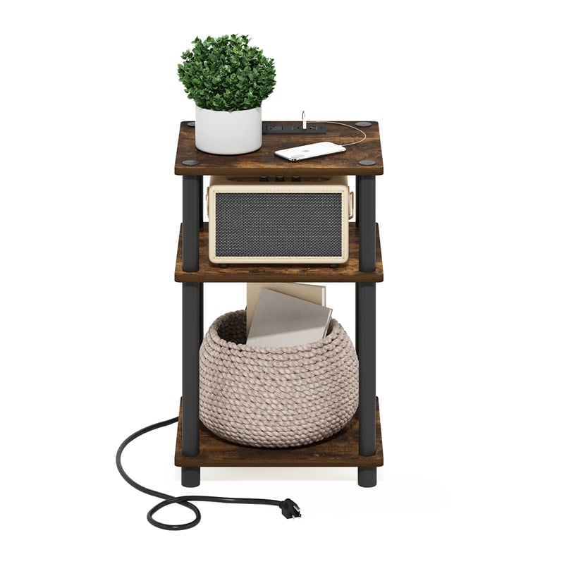 Pemberly Row 3-Tier Turn-N-Tube USB and Type-C Charging Port Amber Pine/Black