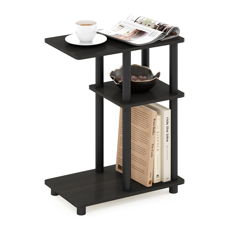 Pemberly Row Turn-N-Tube C Shape Sofa Side Table in Espresso/Black