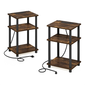 Pemberly Row 3-Tier USB Type-C Charging Port End Table in Amber Pine Set of 2