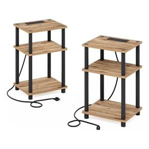 Pemberly Row 3-Tier USB Type-C Charging Port End Table in Flagstaff Oak Set of 2