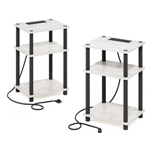 Pemberly Row 3-Tier USB Type-C Charging Port End Table in Marble White Set of 2