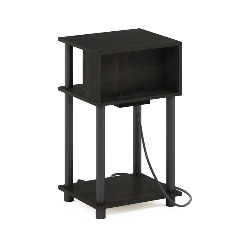 Pemberly Row 3-Tier Turn-N-Tube Open Storage End Table with USB Espresso/Black
