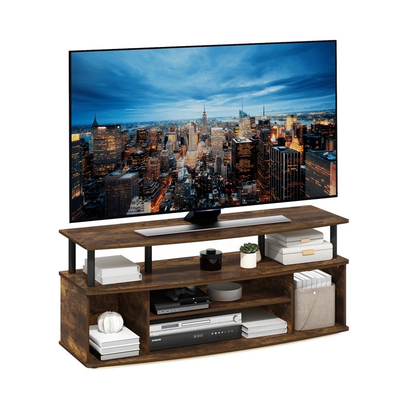 Pemberly Row Large Entertainment Center Hold up to 55-IN TV in Amber Pine/Black