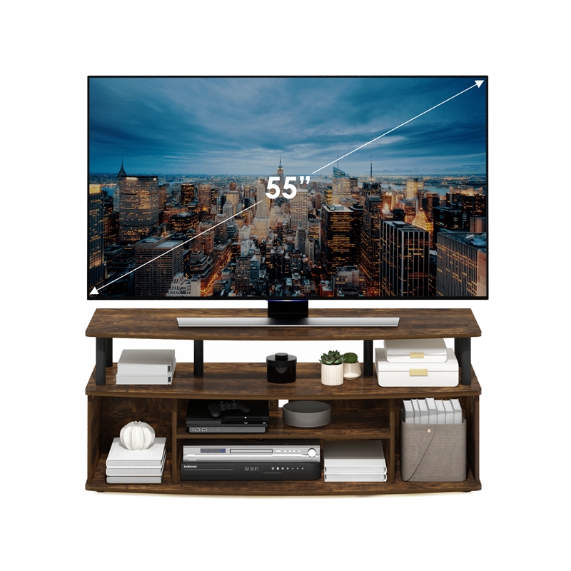 Pemberly Row Large Entertainment Center Hold up to 55-IN TV in Amber Pine/Black
