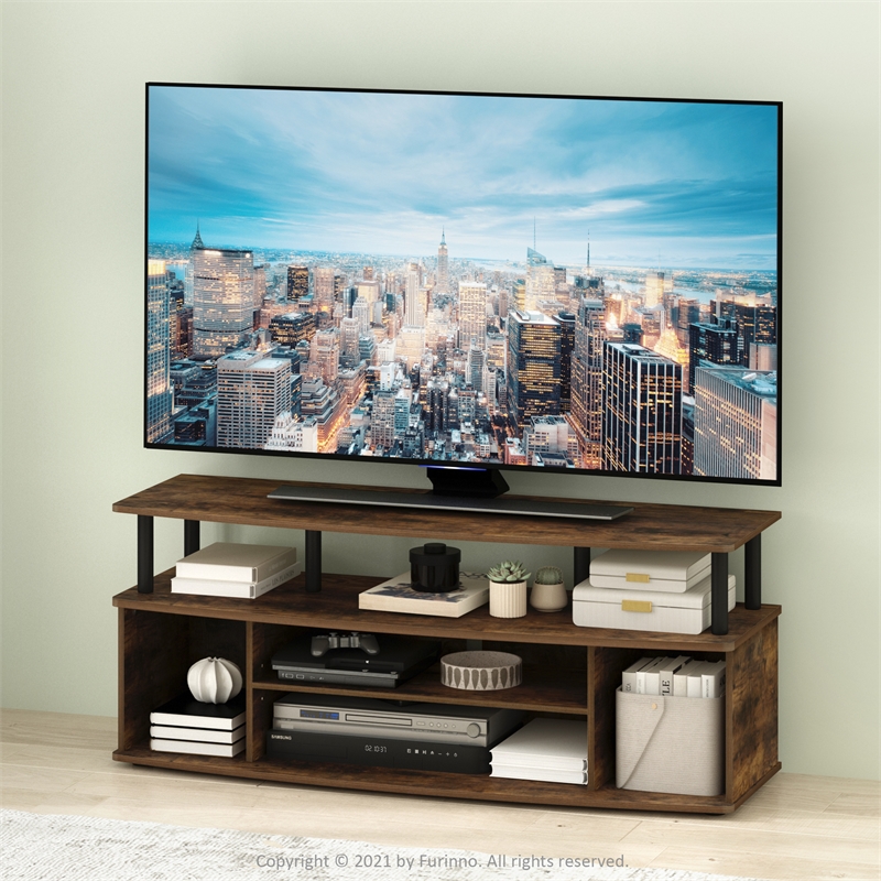 Pemberly Row Large Entertainment Center Hold up to 55-IN TV in Amber Pine/Black