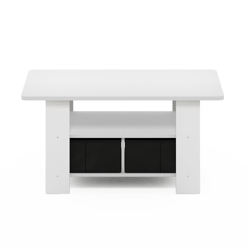 Pemberly Row Contemporary Coffee Table with Bin Drawer in White/Black