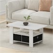 Pemberly Row Contemporary Coffee Table with Bin Drawer in White/Black