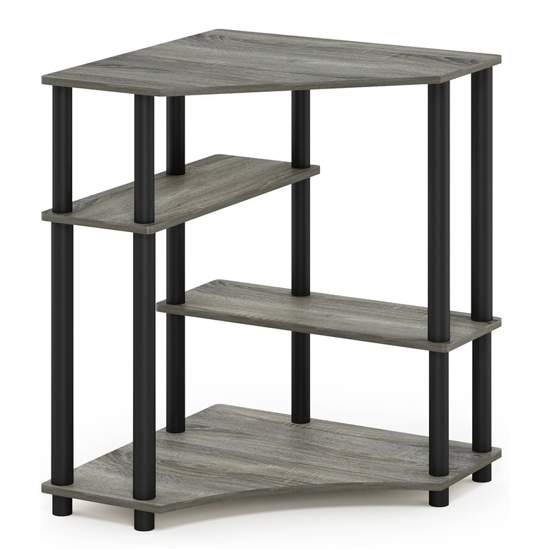 Pemberly Row Turn-N-Tube Wood Space Saving Corner Desk in Oak Gray/Black