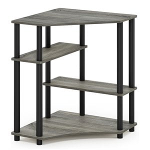 Pemberly Row Turn-N-Tube Wood Space Saving Corner Desk in Oak Gray/Black