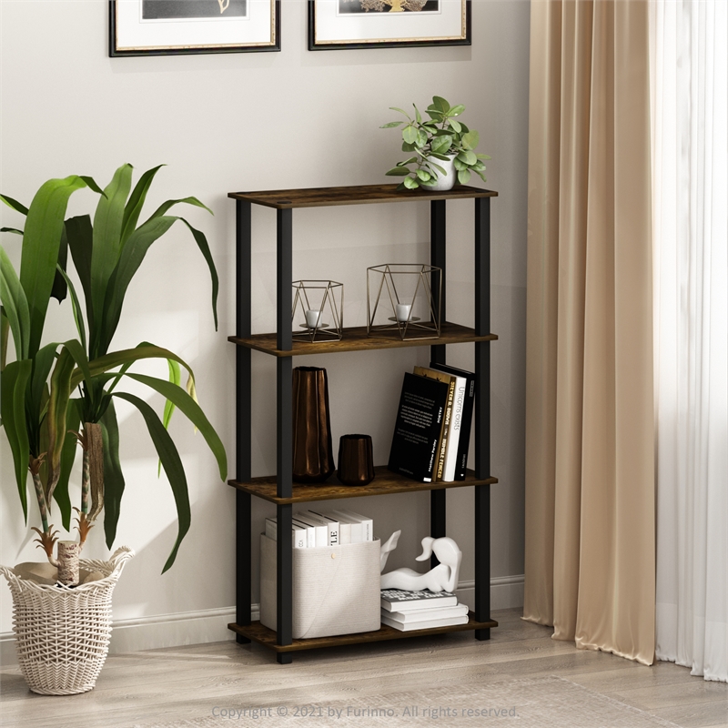 Pemberly Row 4-Tier Multipurpose Shelf Display Rack in Amber Pine/Black