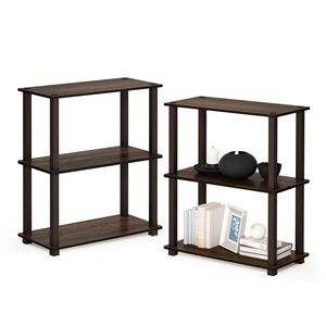 Pemberly Row Turn-S-Tube 3-Tier Shelf Display Rack in Walnut Set of 2