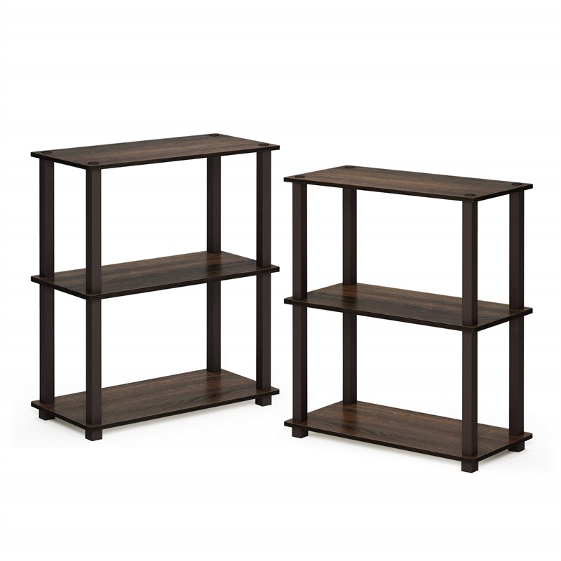 Pemberly Row Turn-S-Tube 3-Tier Shelf Display Rack in Walnut Set of 2