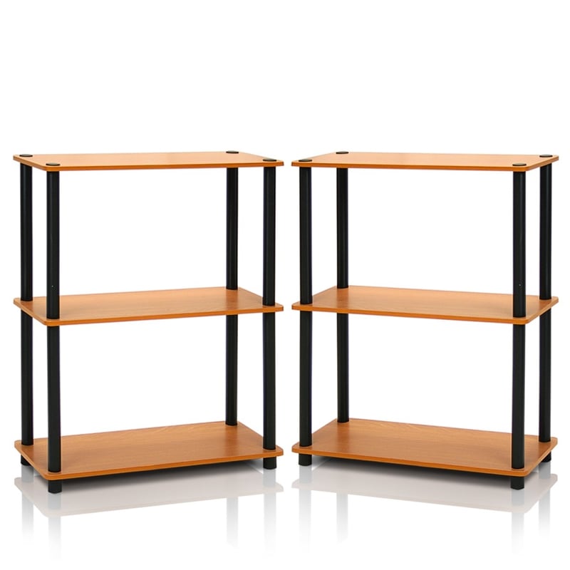 Pemberly Row Turn-N-Tube 3-Tier Shelf Display Rack in Light Cherry Set of 2
