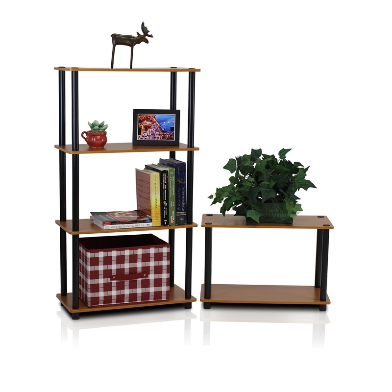 Pemberly Row Turn-N-Tube 3-Tier Shelf Display Rack in Light Cherry Set of 2