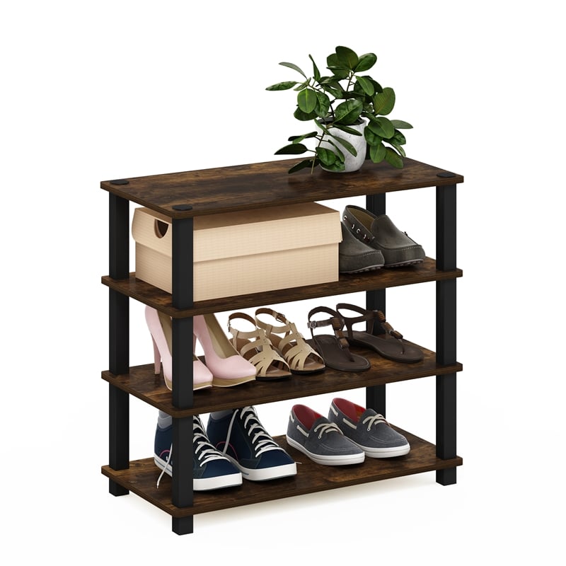 Pemberly Row Turn-S-Tube 4-Tier Shoe Rack in Amber Pine/Black