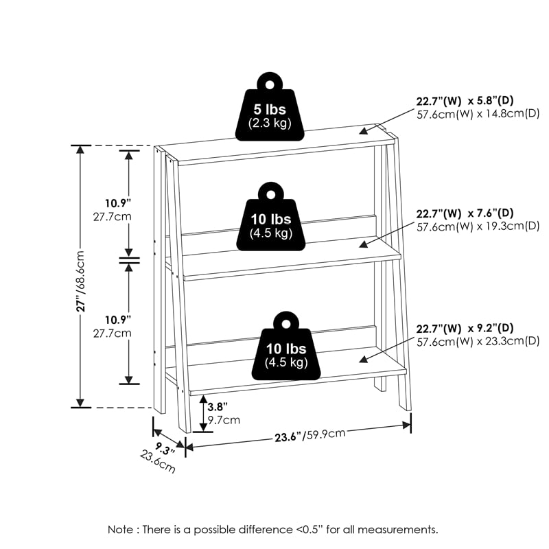 Pemberly Row Contemporary Bookcase Display Shelf in 3-Tier in Espresso