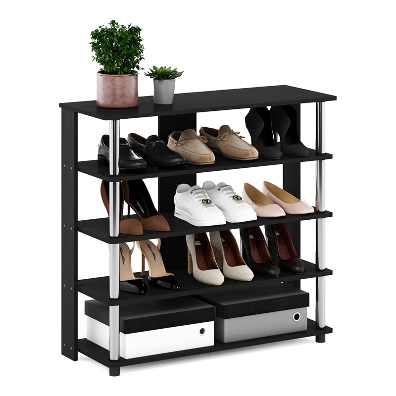 Pemberly Row Turn-N-Tube 5-Tier Shoe Rack in Americano w/ Stainless Steel Tubes