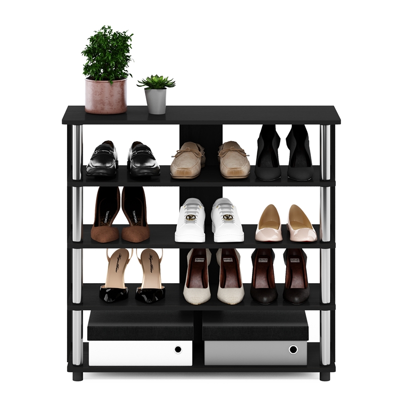 Pemberly Row Turn-N-Tube 5-Tier Shoe Rack in Americano w/ Stainless Steel Tubes