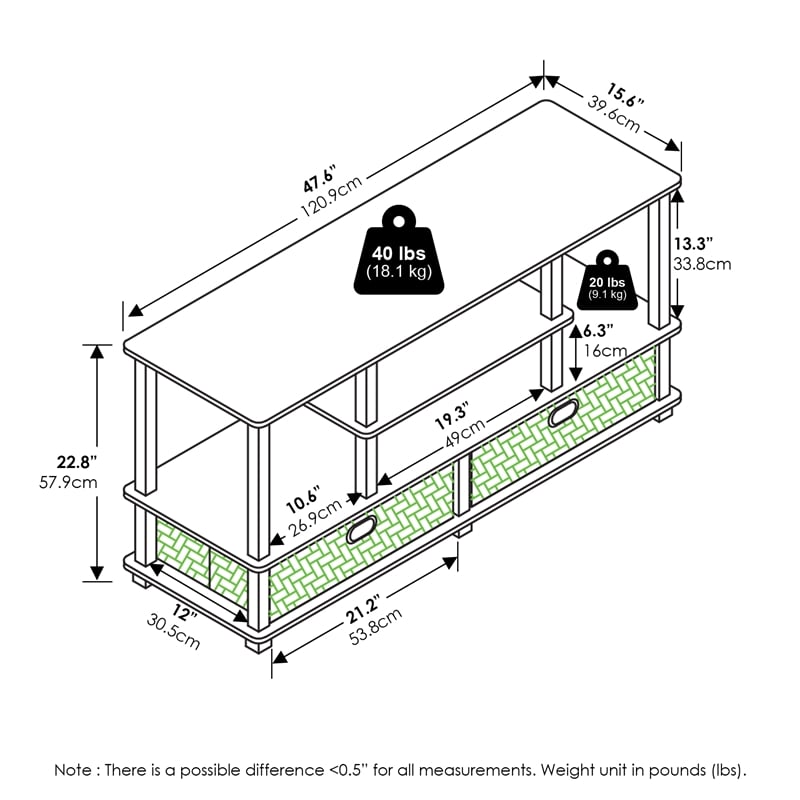Pemberly Row Large TV Stand for up to 55-Inch TV with Amber Pine/Black