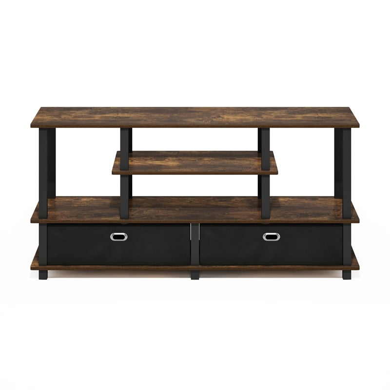 Pemberly Row Large TV Stand for up to 55-Inch TV with Amber Pine/Black