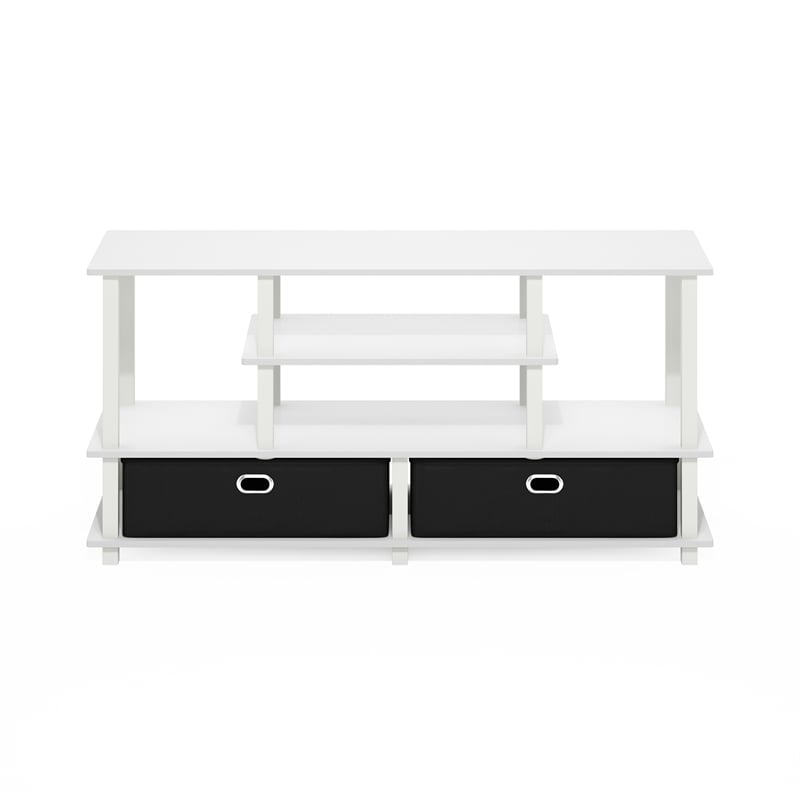 Pemberly Row Large TV Stand for up to 55-Inch TV with Storage White/Black