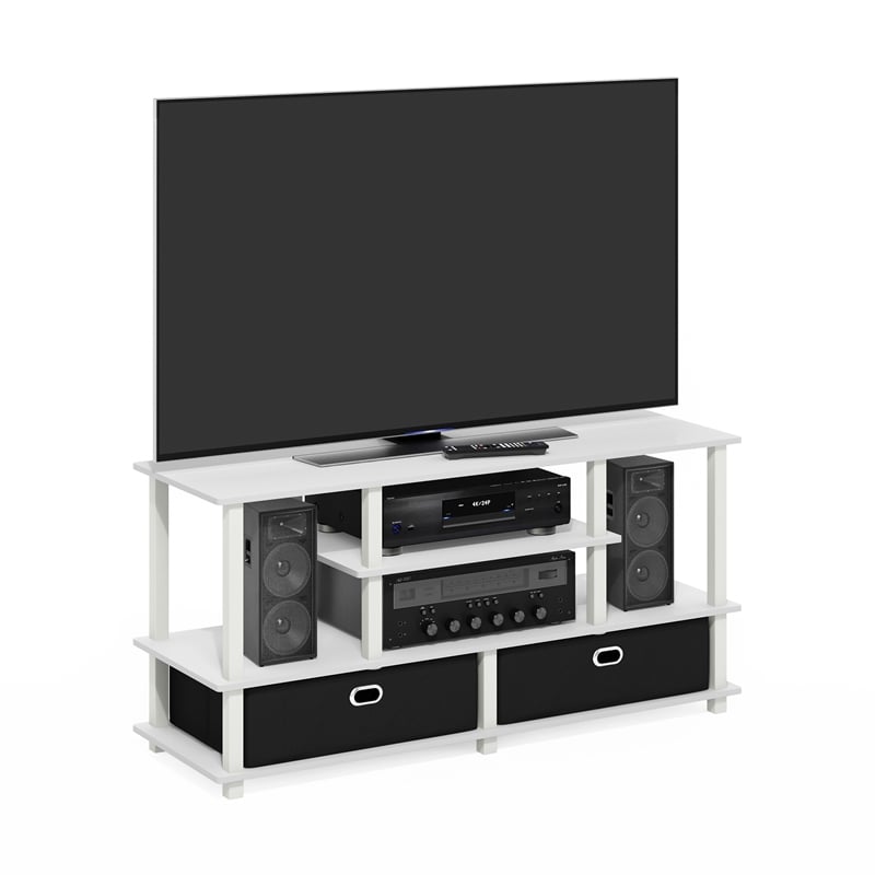 Pemberly Row Large TV Stand for up to 55-Inch TV with Storage White/Black