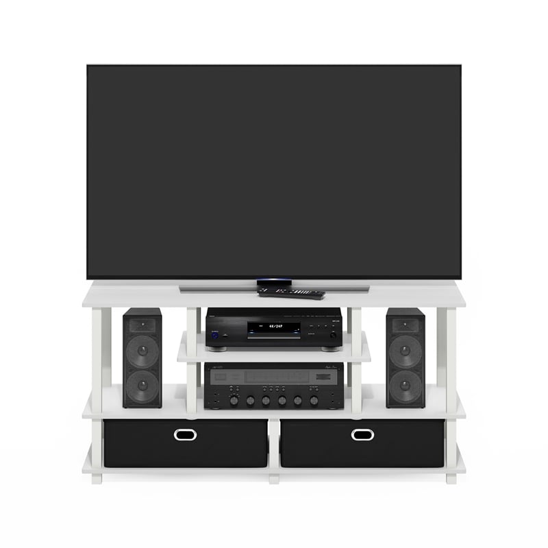 Pemberly Row Large TV Stand for up to 55-Inch TV with Storage White/Black
