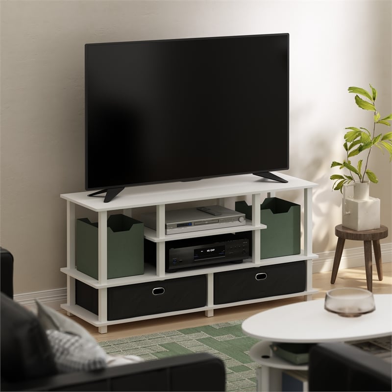 Pemberly Row Large TV Stand for up to 55-Inch TV with Storage White/Black