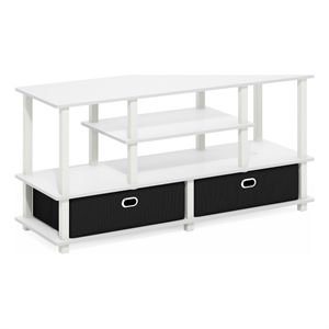 Pemberly Row Large TV Stand for up to 55-Inch TV with Storage White/Black