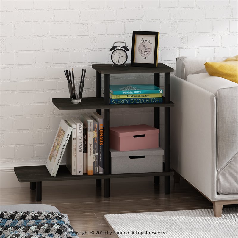 Pemberly Row Turn-N-Tube Wood 3-Tier Sofa Side Table in Espresso/Black