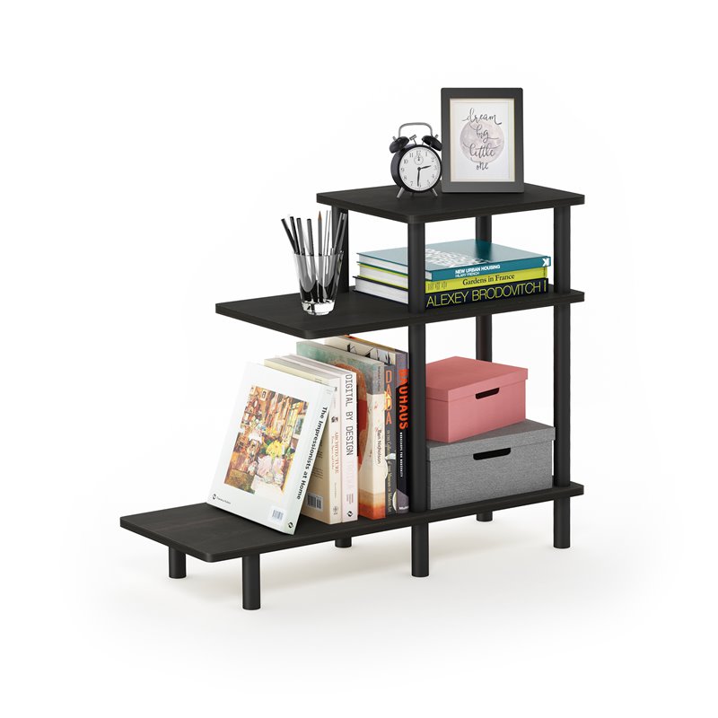 Pemberly Row Turn-N-Tube Wood 3-Tier Sofa Side Table in Espresso/Black