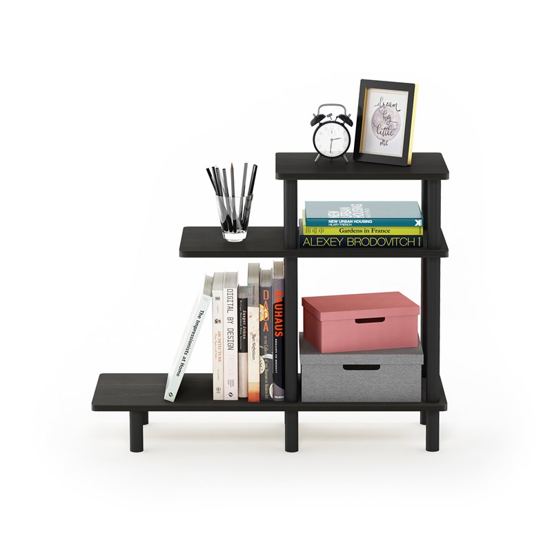 Pemberly Row Turn-N-Tube Wood 3-Tier Sofa Side Table in Espresso/Black