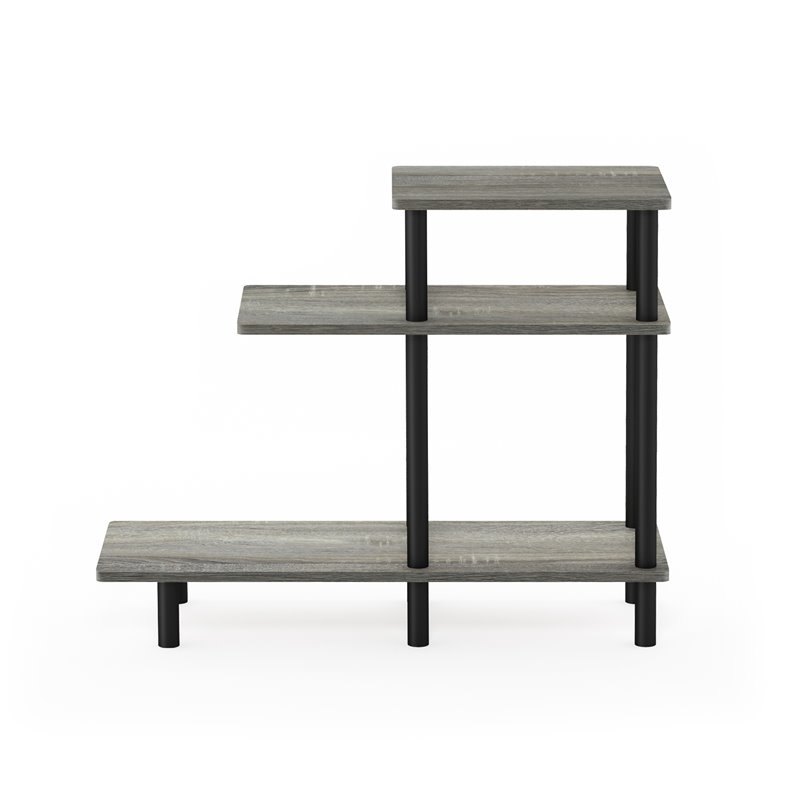 Pemberly Row Turn-N-Tube Wood 3-Tier Sofa Side Table in Oak Gray/Black
