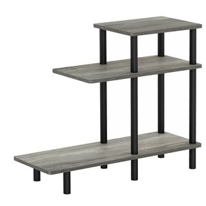 Pemberly Row Turn-N-Tube Wood 3-Tier Sofa Side Table in Oak Gray/Black