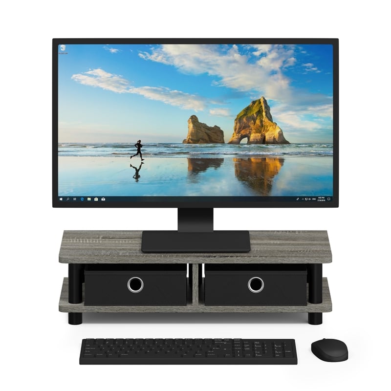 Pemberly Row Contemporary Turn-N-Tube Monitor Stand in French Oak/Black