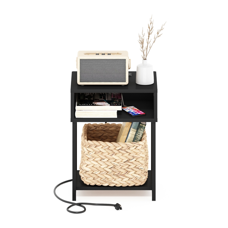 Pemberly Row USB and Type-C Charging Port Open Storage Side Table Americano
