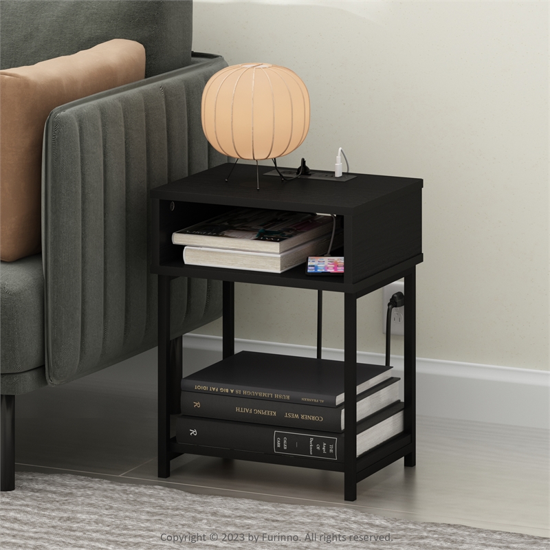 Pemberly Row USB and Type-C Charging Port Open Storage Side Table Americano