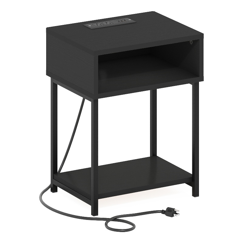 Pemberly Row USB and Type-C Charging Port Open Storage Side Table Americano