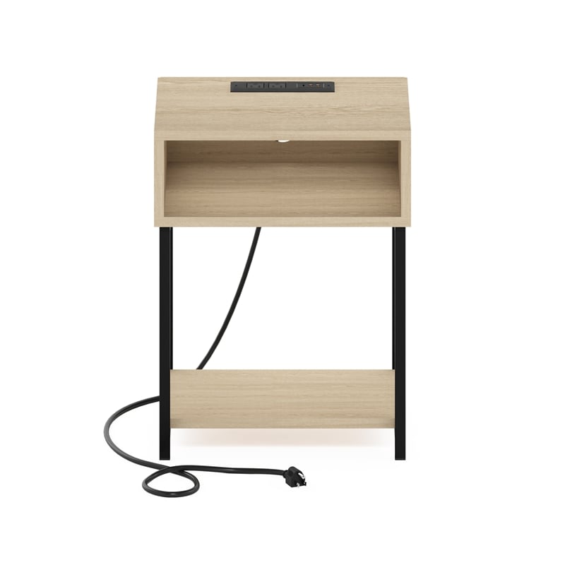 Pemberly Row USB and Type-C Charging Port Open Storage Side Table Bauhaus Oak