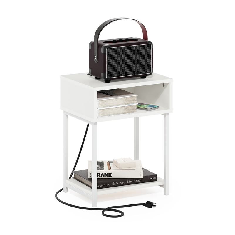Pemberly Row USB and Type-C Charging Port Open Storage Side Table White