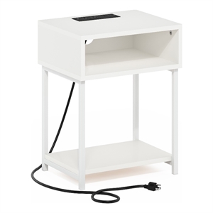 Pemberly Row USB and Type-C Charging Port Open Storage Side Table White