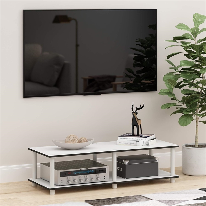 Pemberly Row Contemporary No Tools Wide TV Stand in Plain White