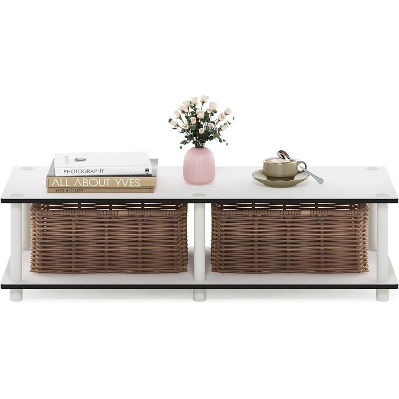 Pemberly Row Contemporary No Tools Wide TV Stand in Plain White