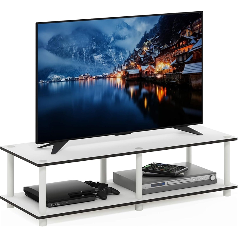 Pemberly Row Contemporary No Tools Wide TV Stand in Plain White